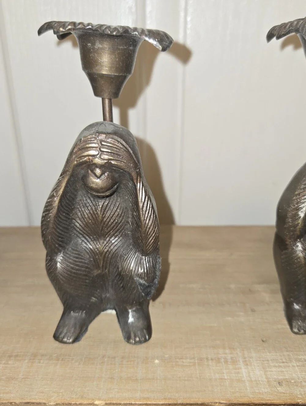 Set of 3 Black Monkey Candle Holders - Decorative Home Accent